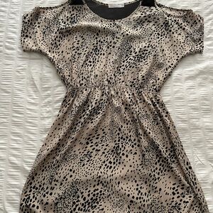 Women’s Midi Dress in Beige with Black Spot Print